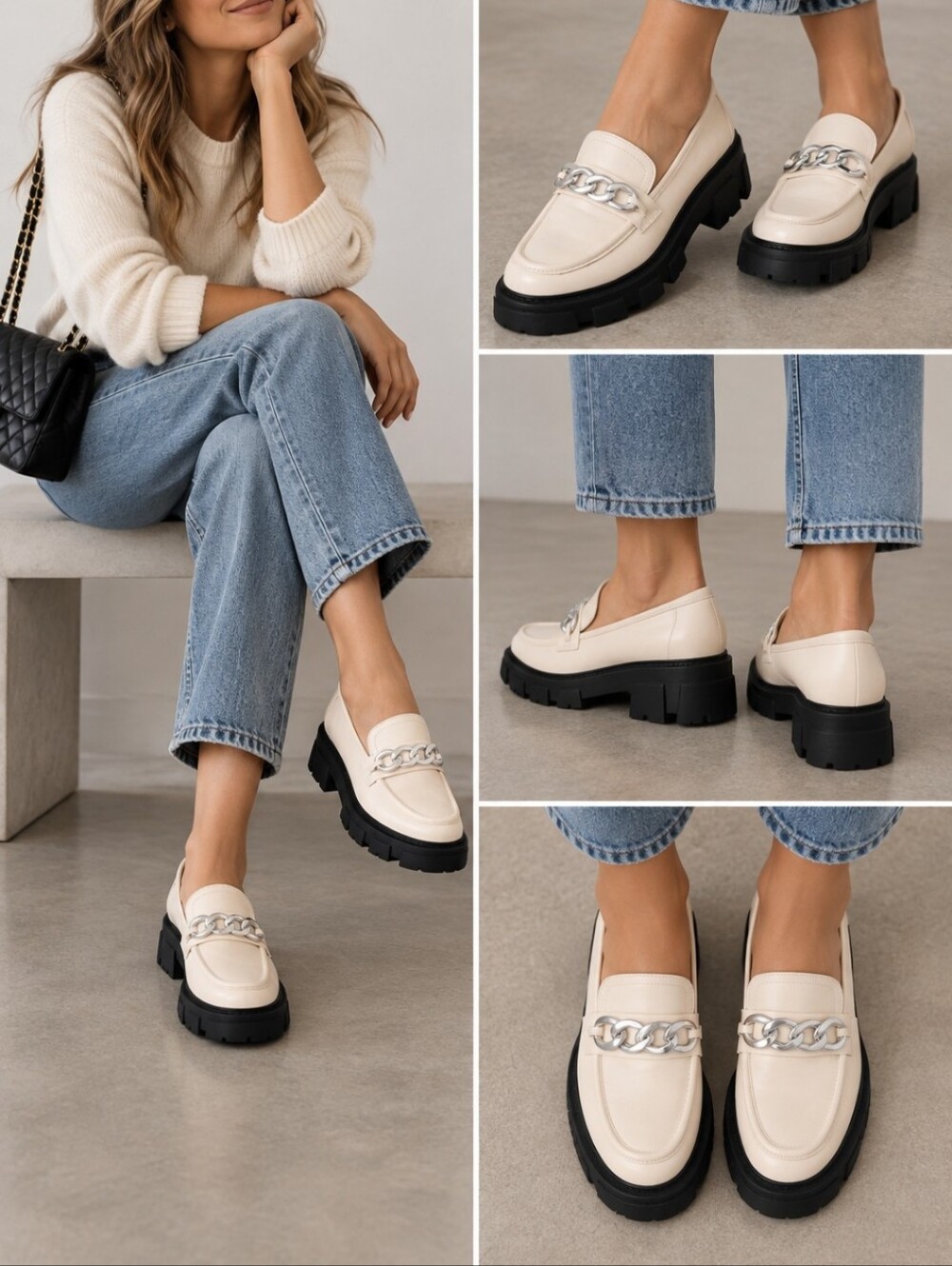 No Boundaries Cream Color Lug Sole Loafers Misses Size 9